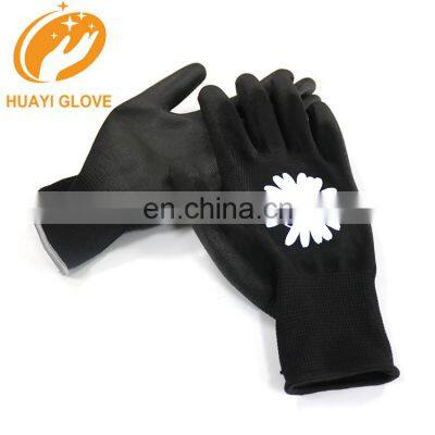 13g knitted Black PU Glove Nylon Breathable PU Protective Gloves Antistatic PU Palm Coated Gloves