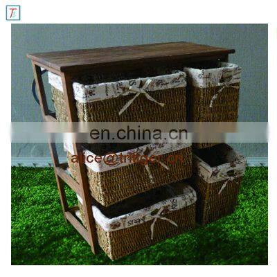 Antique Living Room Cabinet Wooden Cabinet With 5 Rattan Storage Drawers photo-4