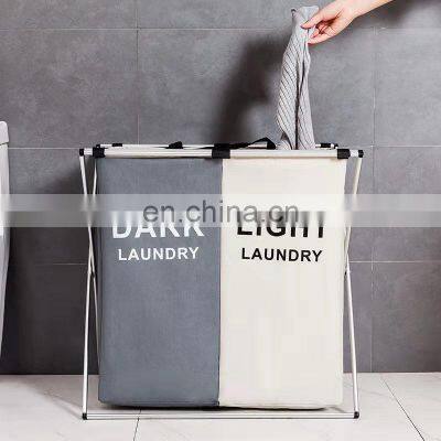 Trendy Multi Purpose New Modern Storage Double Folding Collapsible Laundry Basket photo-2