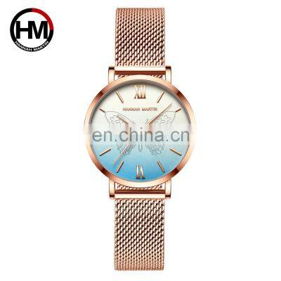 Hannah Martin 13620  Women Watch Luxury 3D Butterfly Rose Gold Mesh Strap Japanese Movement Waterproof Quartz Women Wristwatch