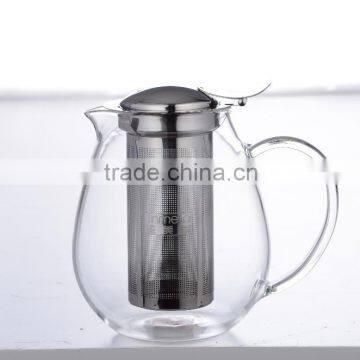 2015 borosilicate glass teapot,hand made borosilicate glass tea pot stainless steel 304# filter