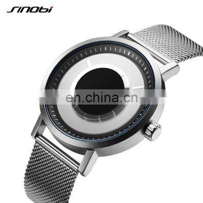 SINOBI Unique Design Rotating Dial Watches S9800G Men Creative Wrist Watch Sliver Gentleman Business Handwatch