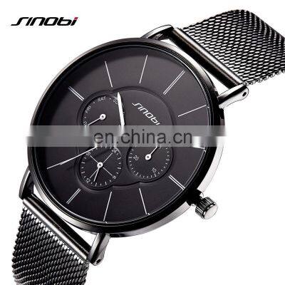 SINOBI Unisex Wristwatch S9738 Man Business Hand Watch Small Three Dial Quartz Watches Daily Dress Match Watch