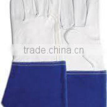 Industrial Safety Cow Split Leather Working Gloves Blue Cuff photo-6