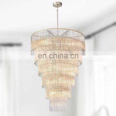 Modern Crystal Glass Rod Pendants Multi-Layer Chandelier Lighting Fixture For Living Dining Room Kitchen Island Foyer Lobby