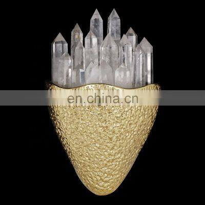 Modern Luxury Hotel Bedside Golden Sconce Indoor Led Natural Crystal Wall Lamps