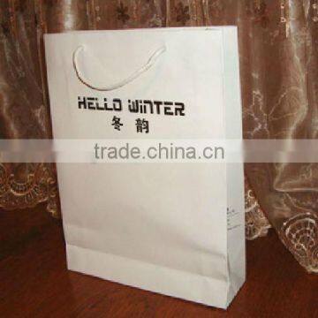 White paper bag with custom printing, rope handle spot print bag