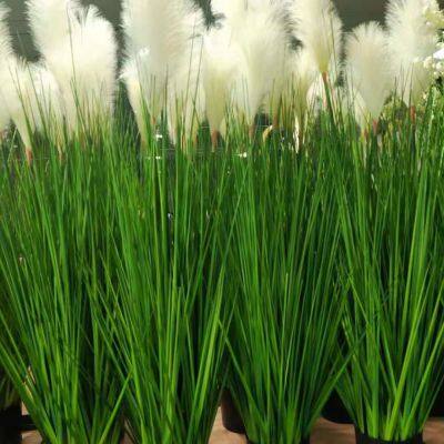 Newest Style Bonsai Colorful Potted Flower Fake Onion Grass Artificial Pot Plant Reed Grass for Dream Restaurant Decoration