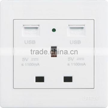 13A electrical socket with 2 USB wall socket