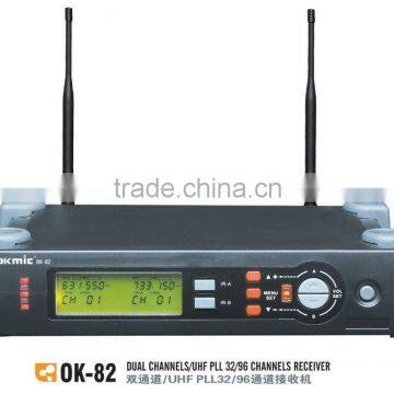 OK-82 Dual Channels/UHF PLL 32/99 channels receiver wireless microphone