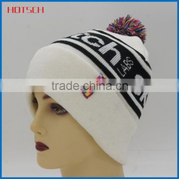 100% acrylic embroidery pom knitted hat