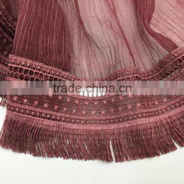 High Grade Large Long Solid Plaini Eyelash Lace Brim 100% Real Silk Scarves for Women photo-5