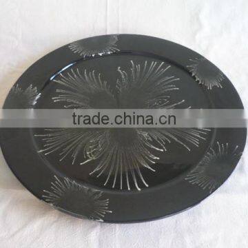 Black and white flower round lacquered plate