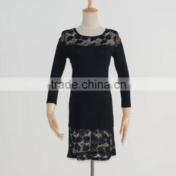 Autumn Fall Dress Woman Trendy Cotton Dress With Lace Joining Together Supplier's Choice photo-2