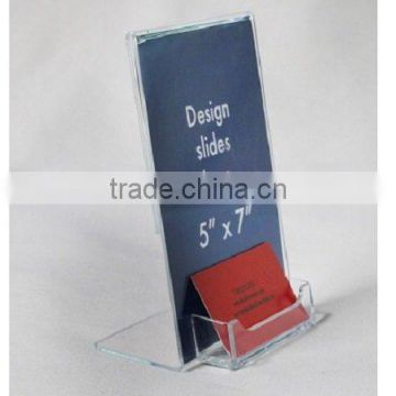 Clear Acrylic 5x7 Sign Holder with Business Card Display for Tabletop Use, L-shaped Design with Slant Back                        
                                                Quality Choice