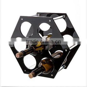 "WinePro ""Hexagon"" Wine Bottle Rack, 7-Bottle Acrylic Wine Stand (Black)