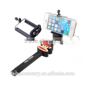 2015 Wholesale Mini cartoon Cable take pole Selfie Stick Wired Monopod Selfie Stick