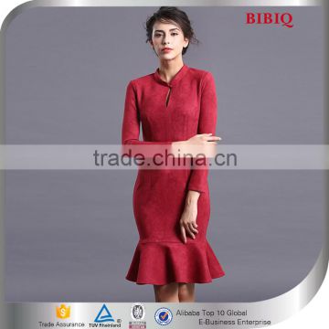 Faux Leather Suede Fabric Long Sleeves Custom Latest Dress Designs