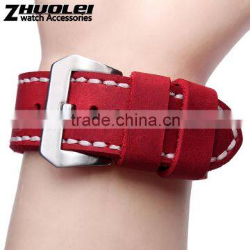 2015 New Style 22|24|26mm 100% Handstitch Black Red Grey Armyeather Watch Strap Wholesale 3pcs photo-3