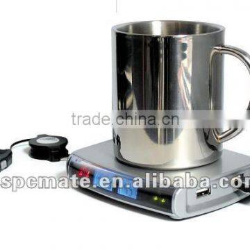 4 ports usb hub cup wammer with time and temperature display