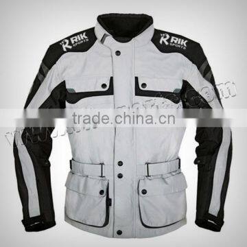 Men Motorbike Black & Grey Cordura Jacket Made of 100% Polyester 600D, Inside waterproof & Breathable fabric