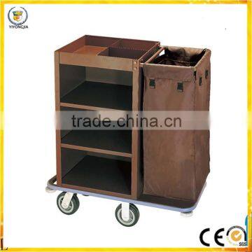 Stainless Steel Like Wood Brown Color Hotel Guest Room Service Cart High Quality Cleaning Trolley Sign Bag