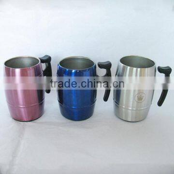 300ml Barrel Drum Shaped Branded Metal Beer Mug with Cap & Handle