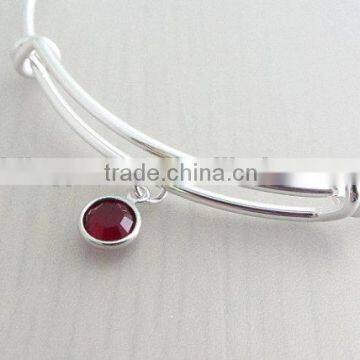 Custom Personalised Birthstone Crystal Charm Silver Bangle