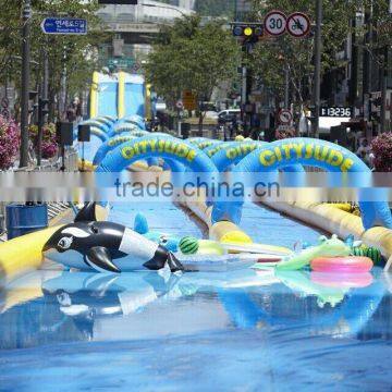 Lanqu 300m long City slide Inflatable water slide water slide city