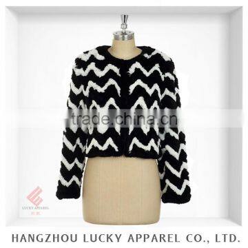 lady fashion knitted rabbitl fur coat winter 2015 LK15079 black white