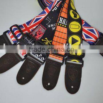 Leather head fabrics guitar strap with 3 material option