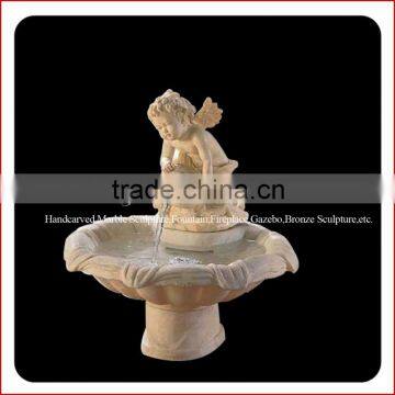 Outdoor Yellow Stone Angel Statue Fountain