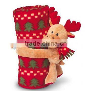 Christmas Blanket With Gift Deer Toy for Christmas,Polar Fleece Baby Blanket With Reindeer