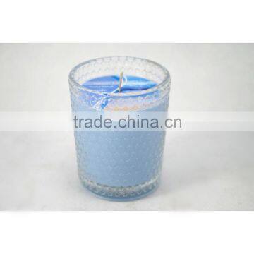 blue colored scented patterned glass candle size 80mm *100mm