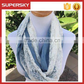 A-261 fashion boho Lace linen scarf lace cotton spring scarf super soft two tone scarf