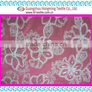 Spider flower with beaded embroidery orangza lace fabric (HKP1122)