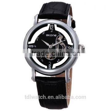 Genuine Leather Mechanical Skeleton Custom Design Watch