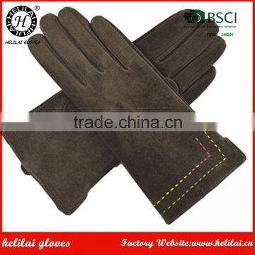 HELILAI dark brown Suede Leather Gloves polyester lining ladies gloves