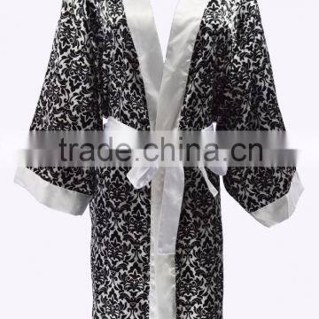 Chinese cheap silk satin short black and white paisley bath robe