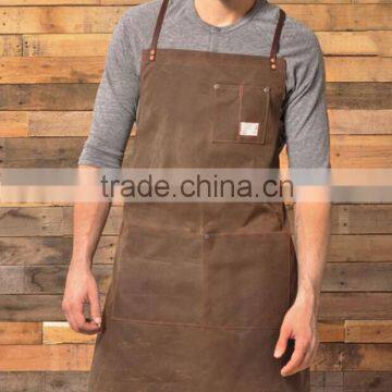 Waxed Canvas Apron With Leather Trim For Work                        
                                                Quality Choice