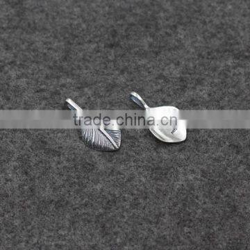 Silver Charm Pendant Feather Leaf Stone