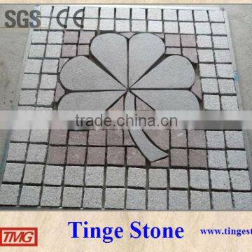 Flower design paving stone red granite cube for plaza