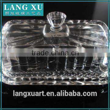 LX-H005 Handmade Crystal Clear Press Square Glass Butter Dish Quality Choice photo-3