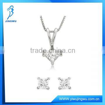 White Gold Blue Diamond Necklace Earring For Women Jewelry