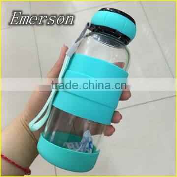Out door seal sport glass material coffee cup various color Silicone Cover glass coffee cup