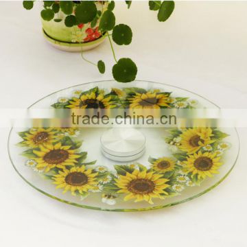 Customized pattern Tempered glass rotating lazy susan