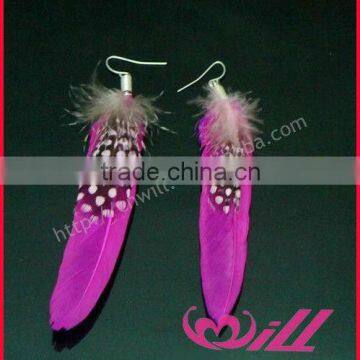 Long Hot Pink Feather Hoop Earrings