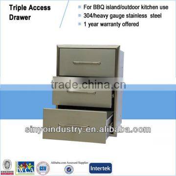 Barbecue grill triple access drawer system