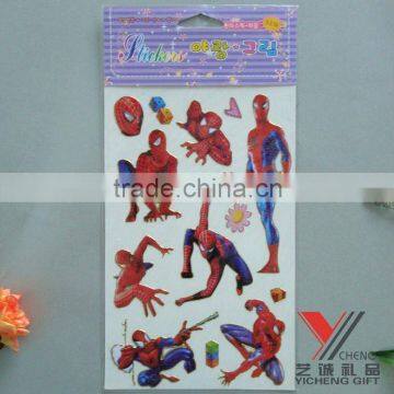 2015 hot sale PET adhesive laser stickers Spider man laser sticker