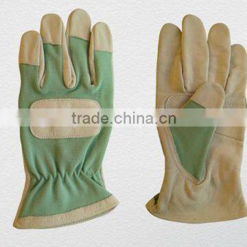 Pig grain leather hook and loop back work glove